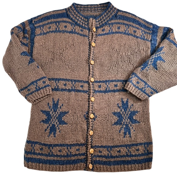 Vintage Sweaters - ♥️SOLD♥️RARE! Vintage Handmade Hand Knit Brown Wool Button Front Cardigan